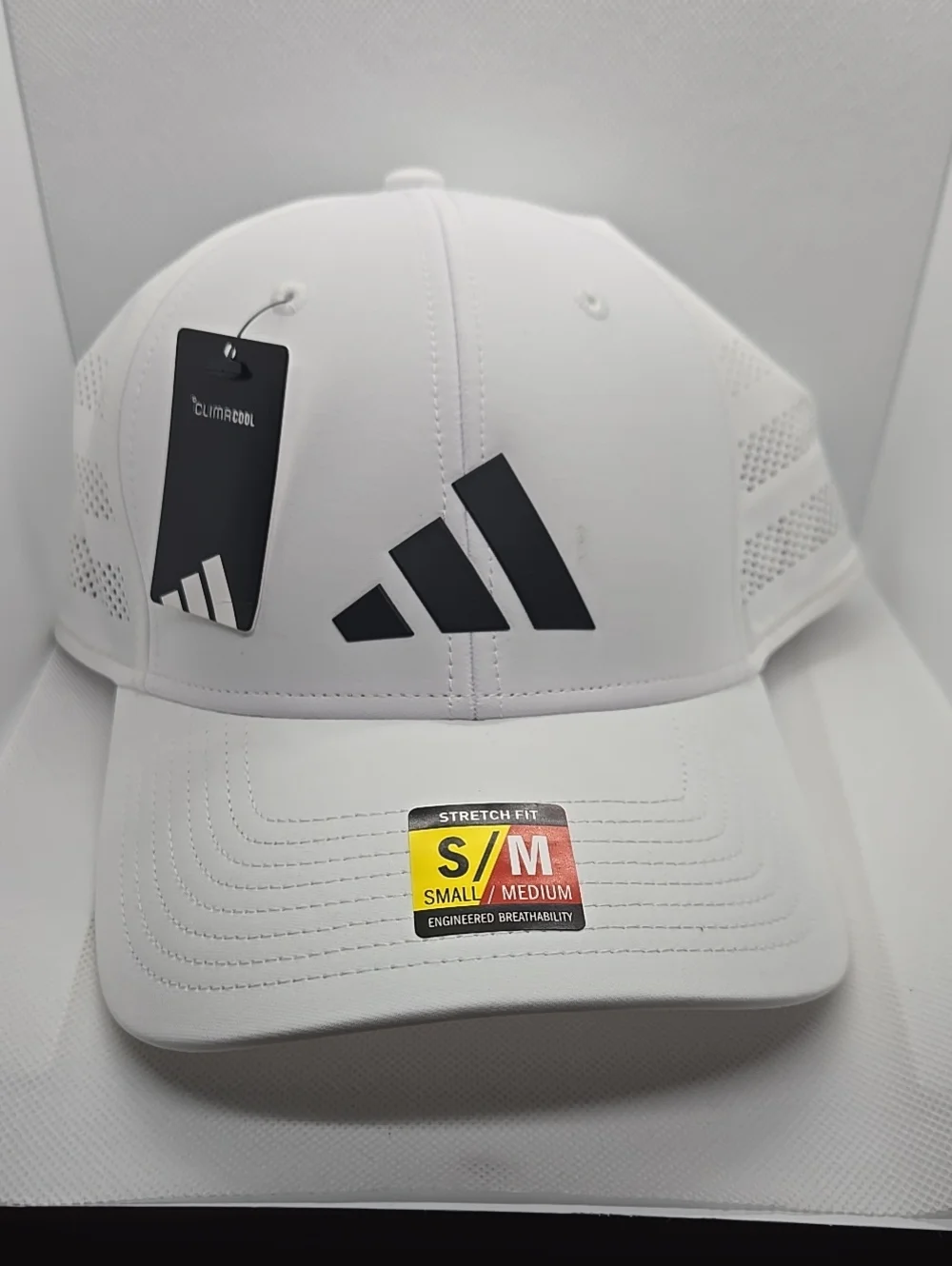 adidas White Stretch Fit Cap with Black Logo